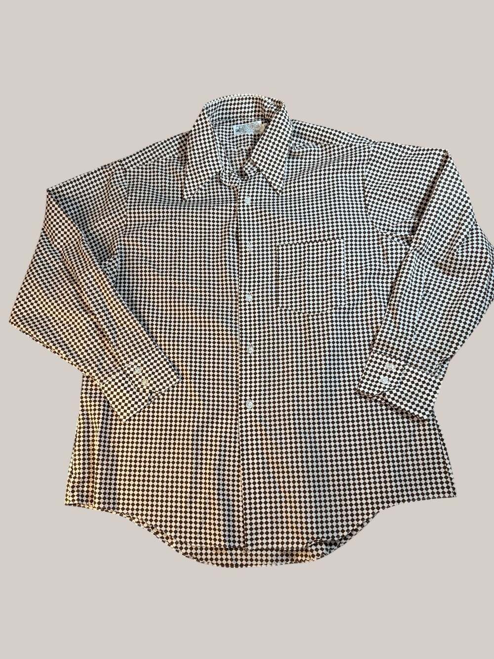 Vintage Kmart Permanent Press Brown Diamond Checkered Button Down Shirt 17-34